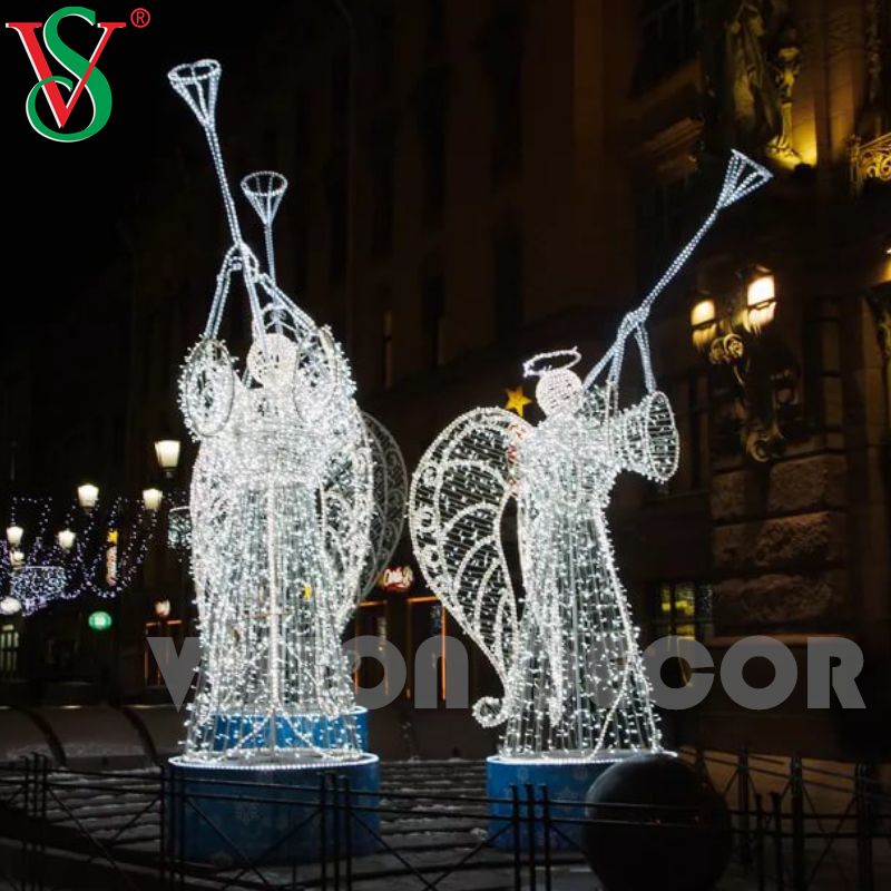 Decorações de fadas de Natal ao ar livre 3D anjo escultura motivo luzes para Plaza Street Hotel Decor