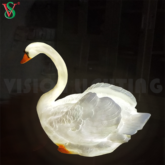 Fibra de vidro ganso resina animais escultura luz led cisne iluminado para jardim zoológico decoração ao ar livre