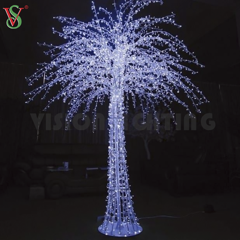 O galho branco decorativo da luz de Natal ilumina a árvore do ramo do motivo 3D com guirlanda conduzida