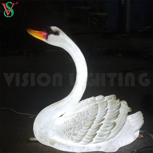 Fibra de vidro ganso resina animais escultura luz led cisne iluminado para jardim zoológico decoração ao ar livre