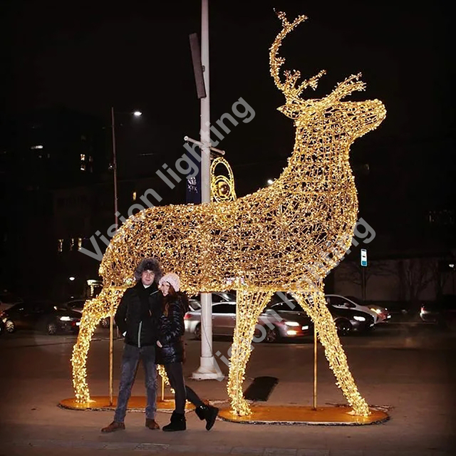 Decoração de natal ao ar livre motivo de escultura 3d animal gigante personalizado led luz de veado